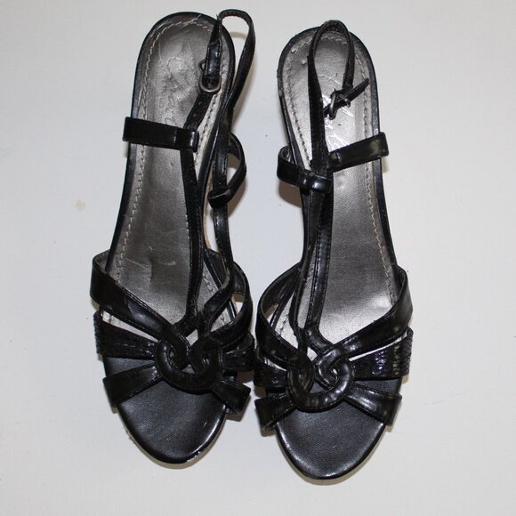 Charles David Black Leather Wedge Sandals – Size 11 - Picture 1 of 5